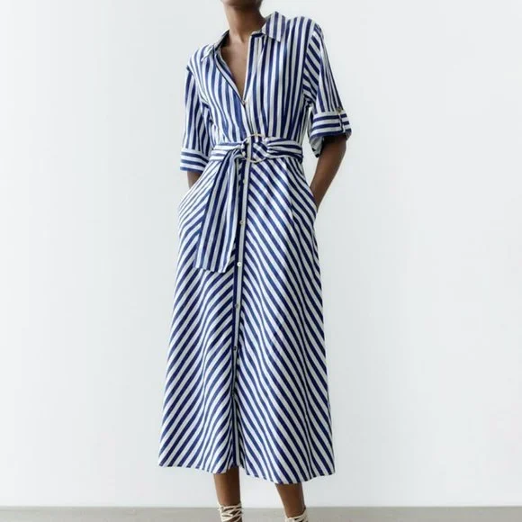 zara black and white striped dress ZARA. Striped dress with adjustable waist. TS – Hibuy market main image 1